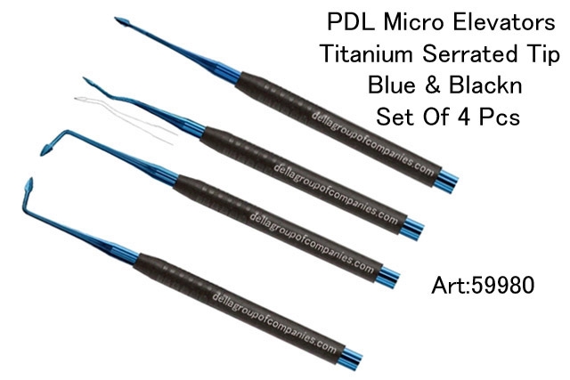 PDL Micro Elevator Titanium Serrated Tip Bule & Black Set Of 4Pcs
