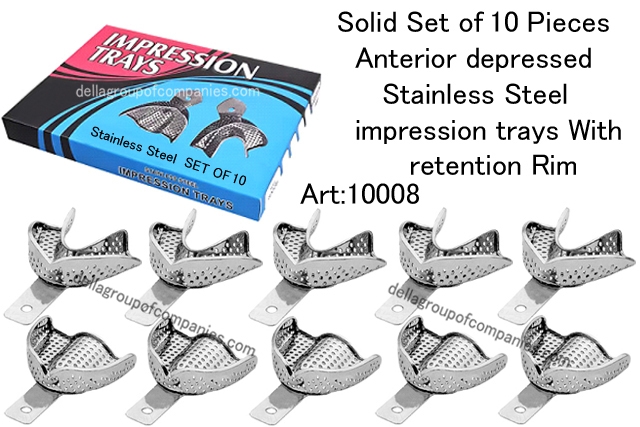 Perforated Set of 10 Pieces anterior depressed impression trays with retention Rim